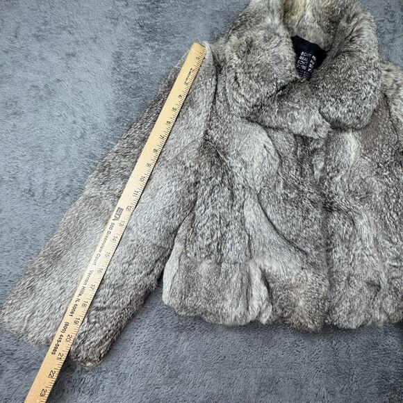 Vintage Rabbit Fur Cropped Jacket Gray Real Fur 70s 80s Women XS/S - Picture 8 of 11